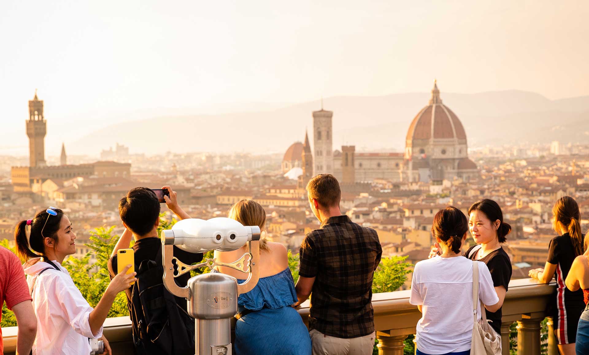 Panoramic view of Florence from Piazzale Michelangelo at sunset
